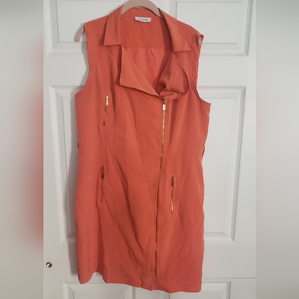Plus size calvin klein satin moto dress orange 16/18